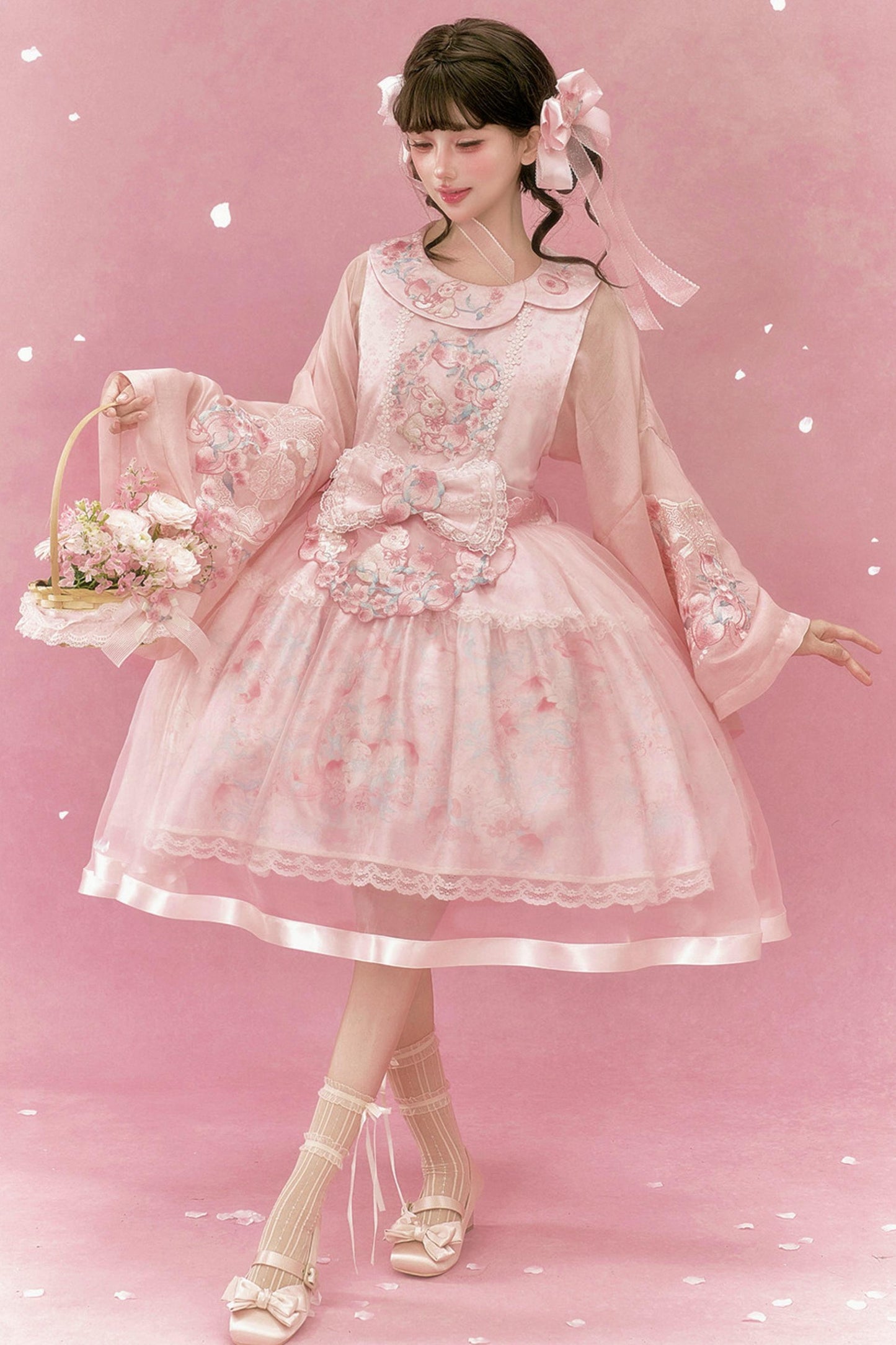 Qipao con conigli e pesche+top+capispalla+accessori