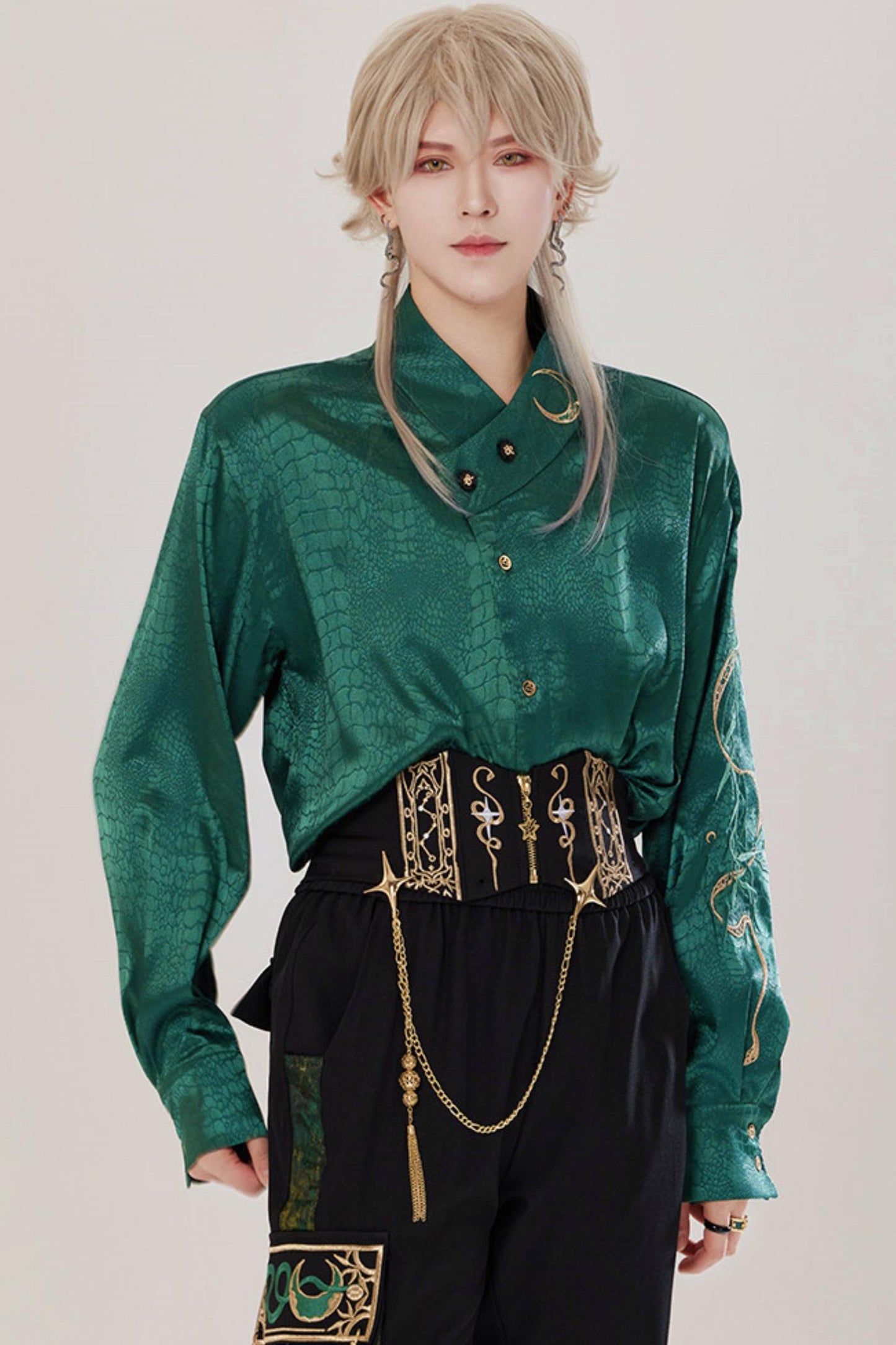Jade Moon Dragon Embroidered Chinese Shirt + Moon Pocket Pants