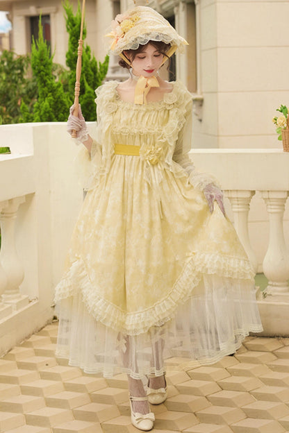 Romantic flower Lolita dress + jumper skirt + cardigan + hair accessories