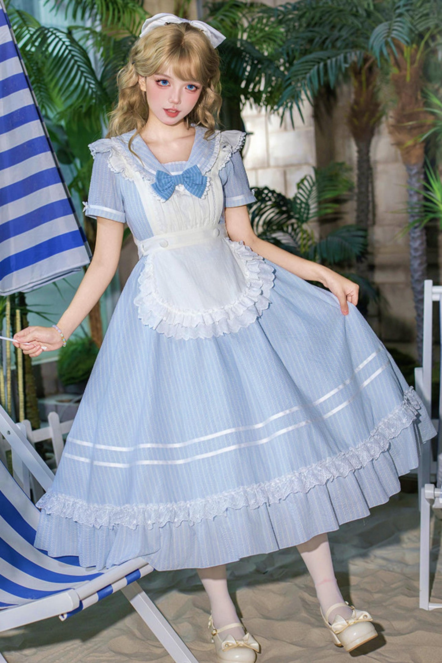 Klassisches maritimes Dienstmädchen-Lolita-Kleid + Accessoires