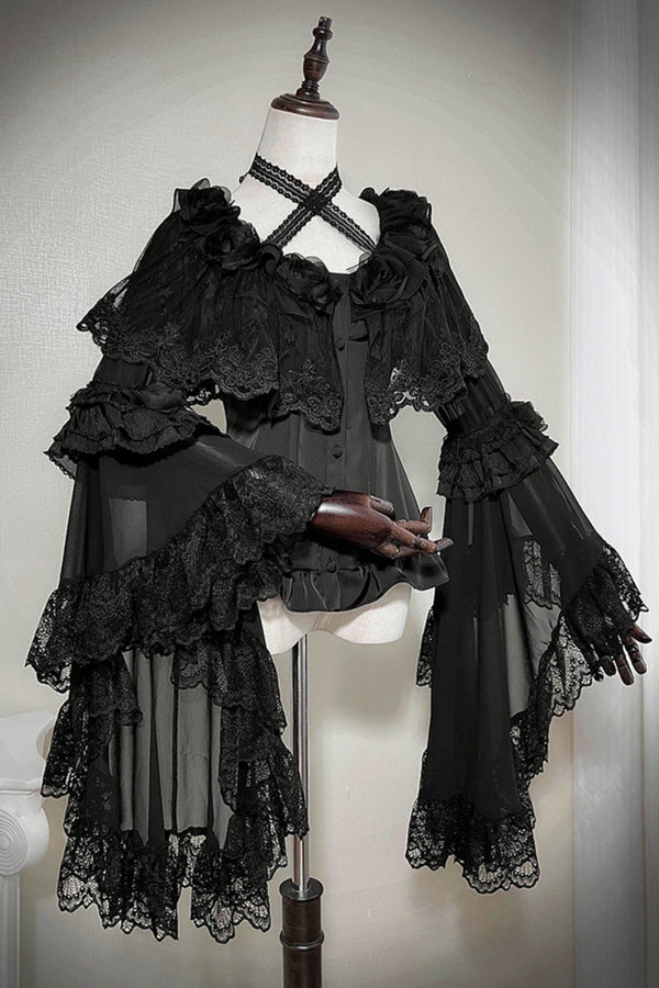 Decadent Gothic Lace Princess-Sleeve Top