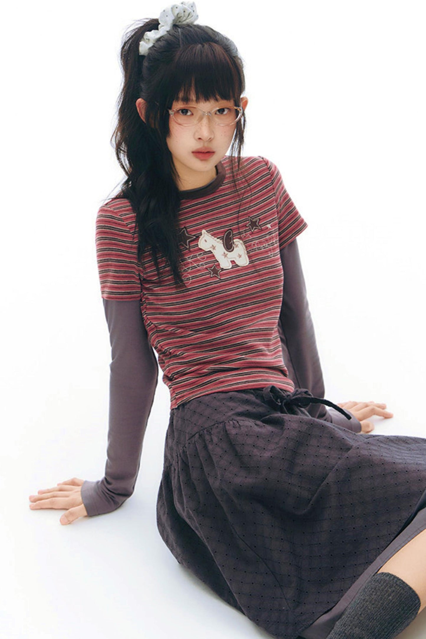 Y2Kボタンレイヤードトップス