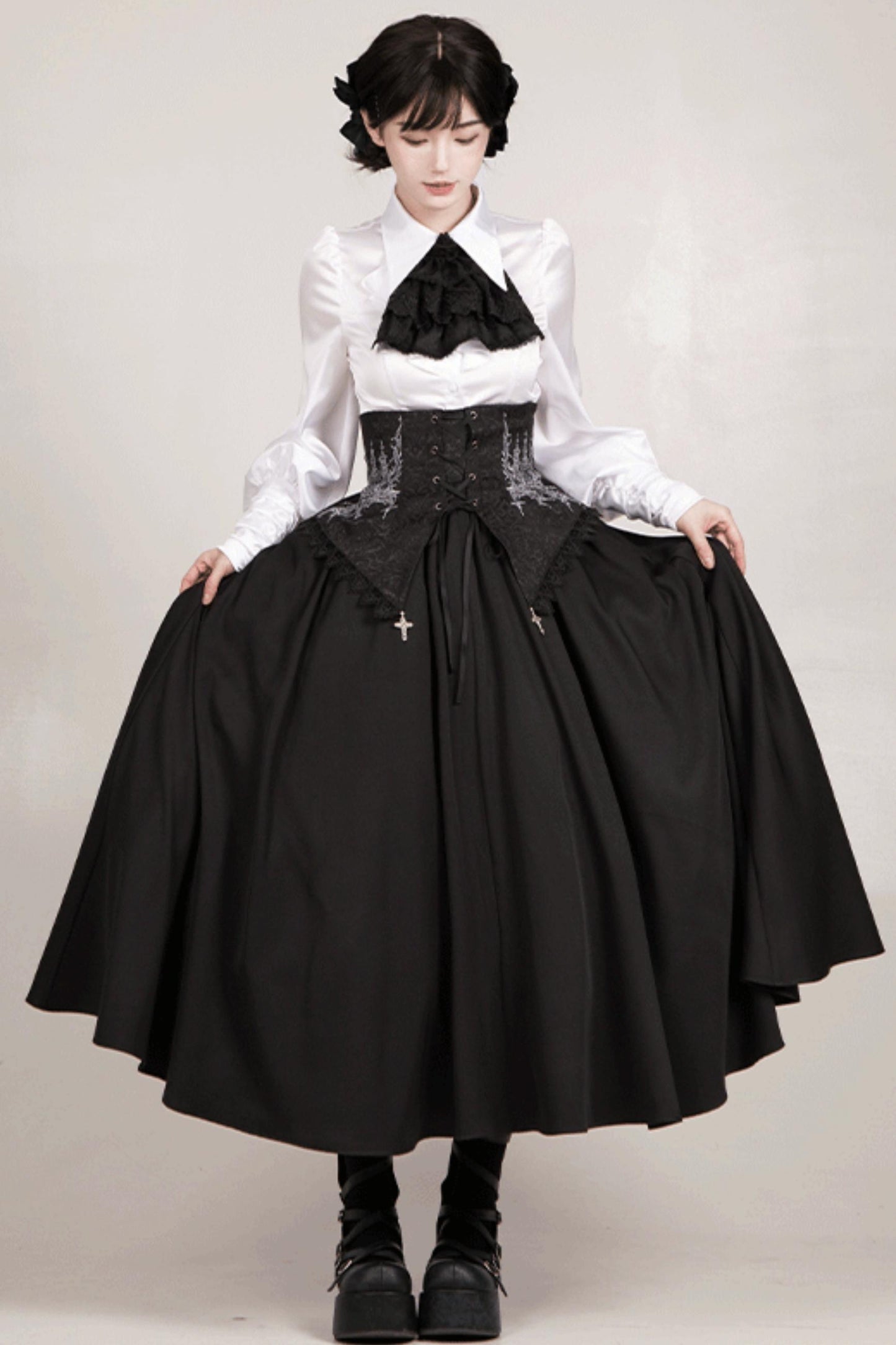 Conjunto de vestido y camisa con sujetador de muelles góticos