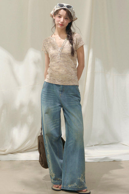 Laser Embossed Vintage Jeans