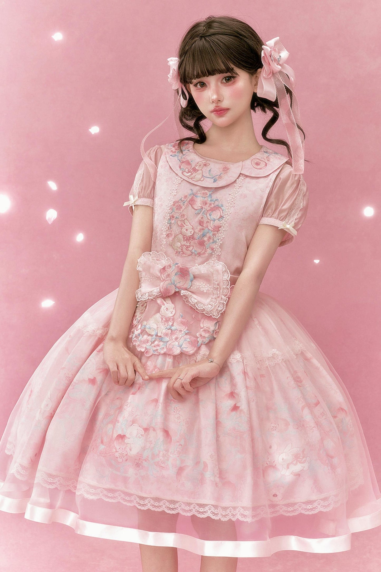 Qipao con conigli e pesche+top+capispalla+accessori