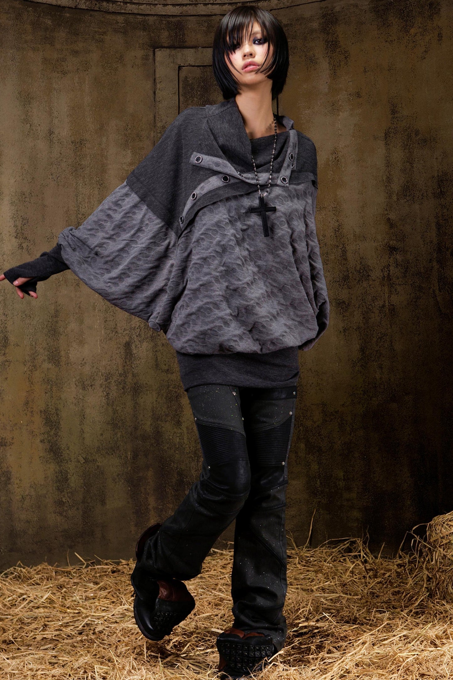 Stacked Collar Batwing Top