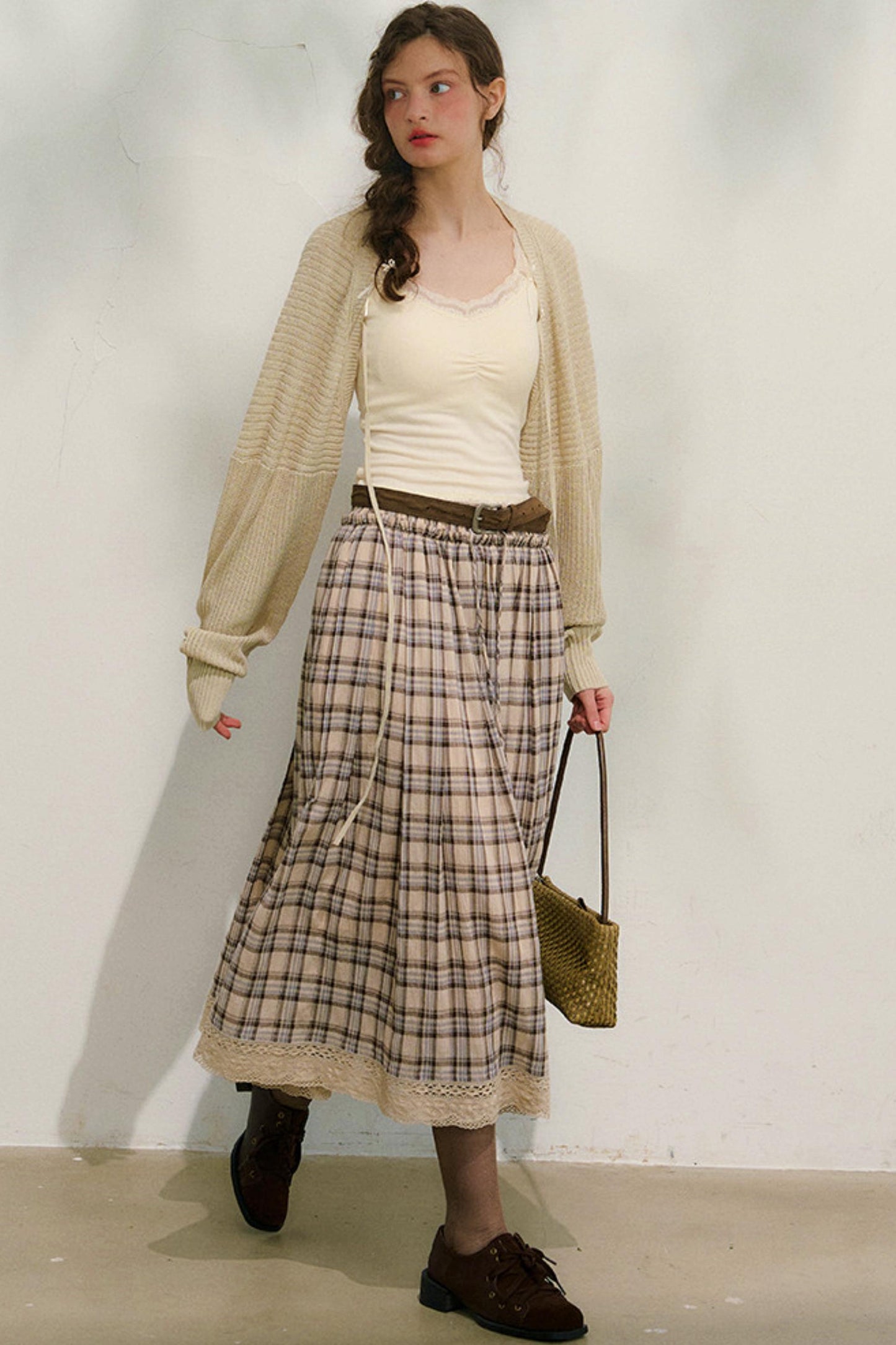 コットンレースチェックスカート