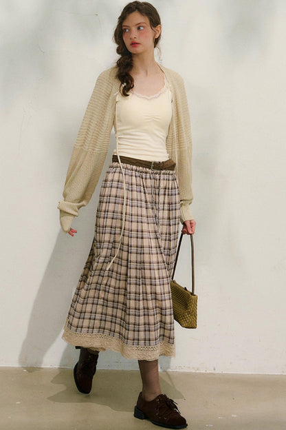 コットンレースチェックスカート