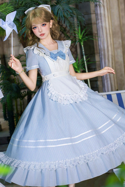 Klassisches maritimes Dienstmädchen-Lolita-Kleid + Accessoires