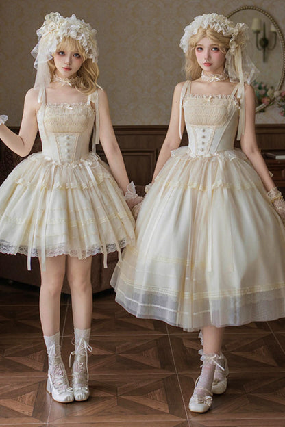 Weißes Korsett-Prinzessin-Lolita-Kleid + Outerwear + Accessoires
