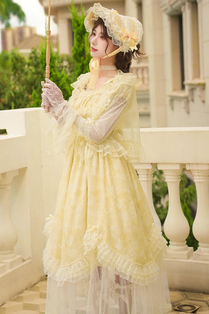 Romantic flower Lolita dress + jumper skirt + cardigan + hair accessories