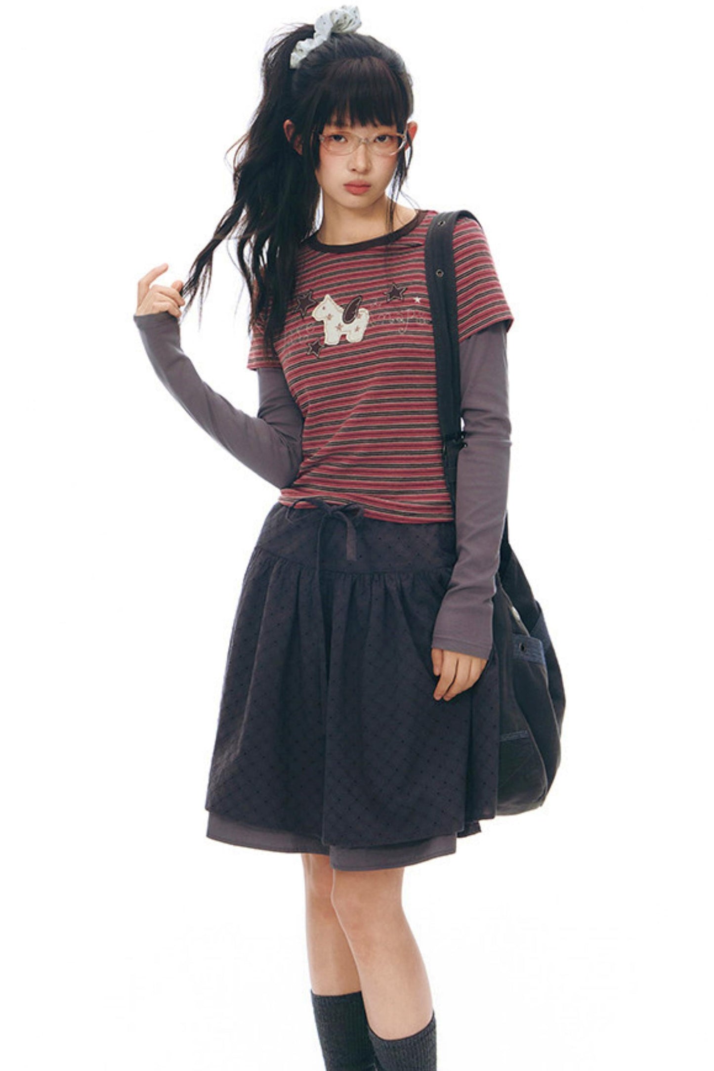 Y2Kボタンレイヤードトップス