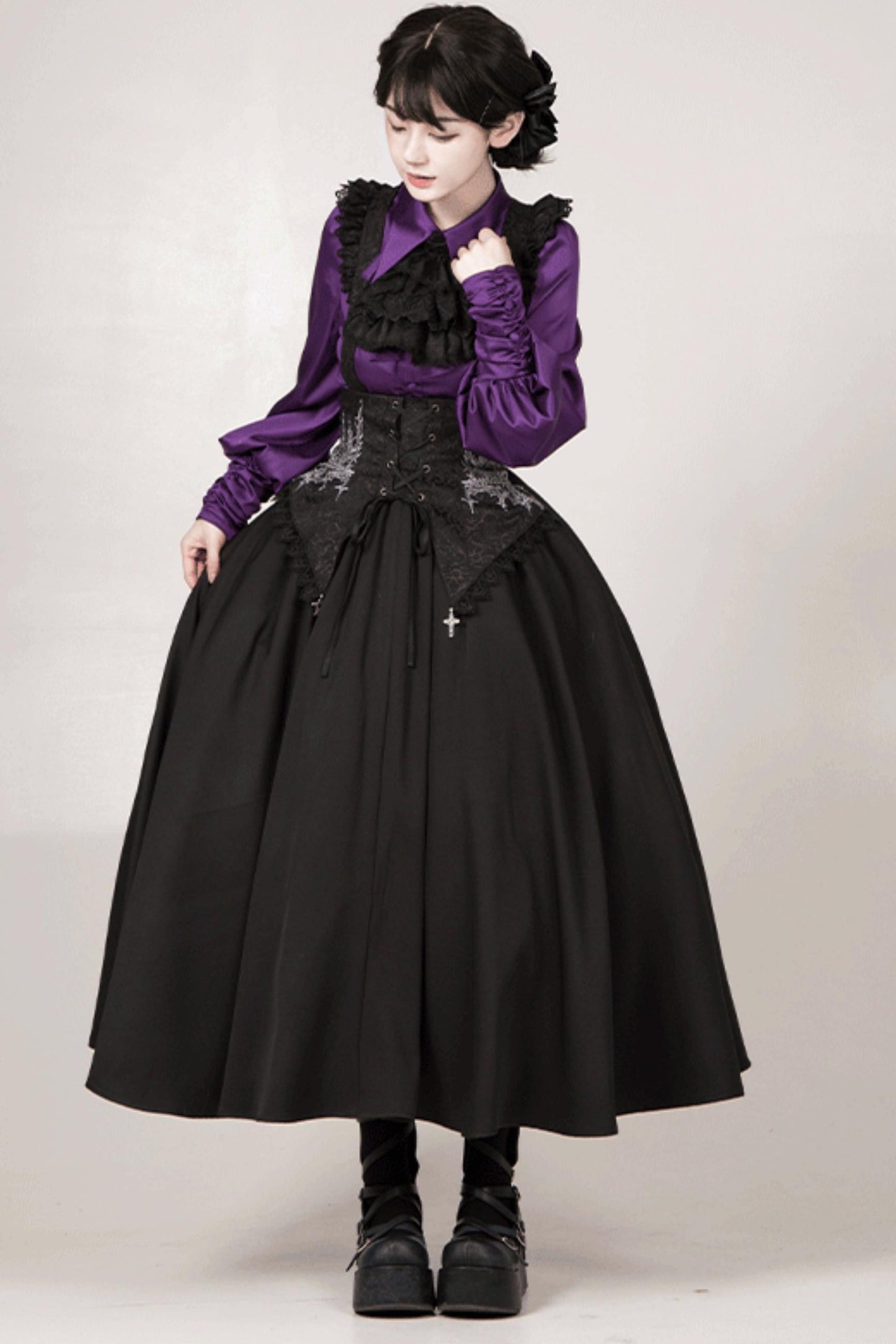 Conjunto de vestido y camisa con sujetador de muelles góticos