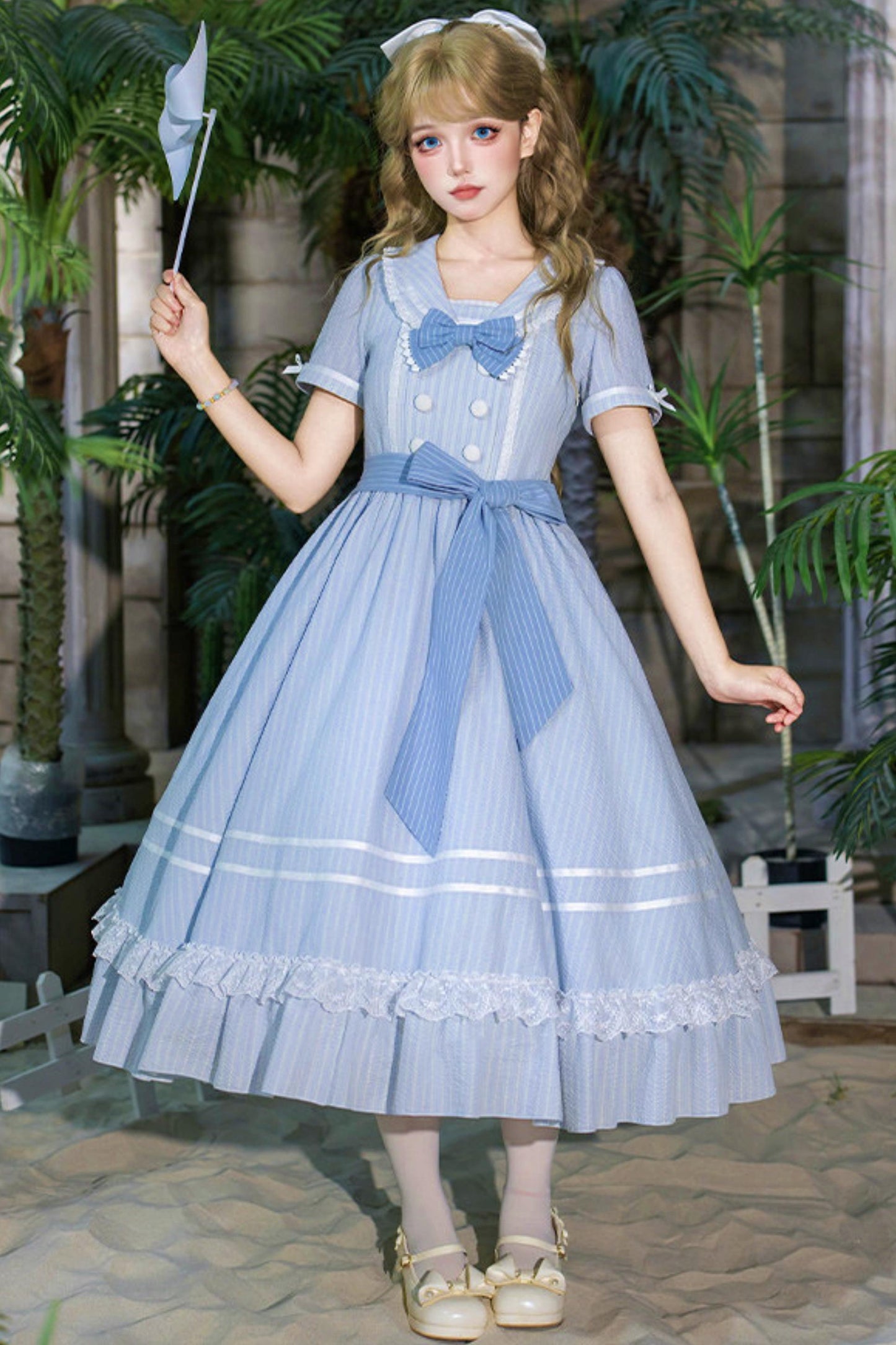 Klassisches maritimes Dienstmädchen-Lolita-Kleid + Accessoires
