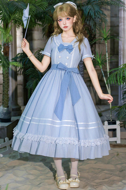 Klassisches maritimes Dienstmädchen-Lolita-Kleid + Accessoires