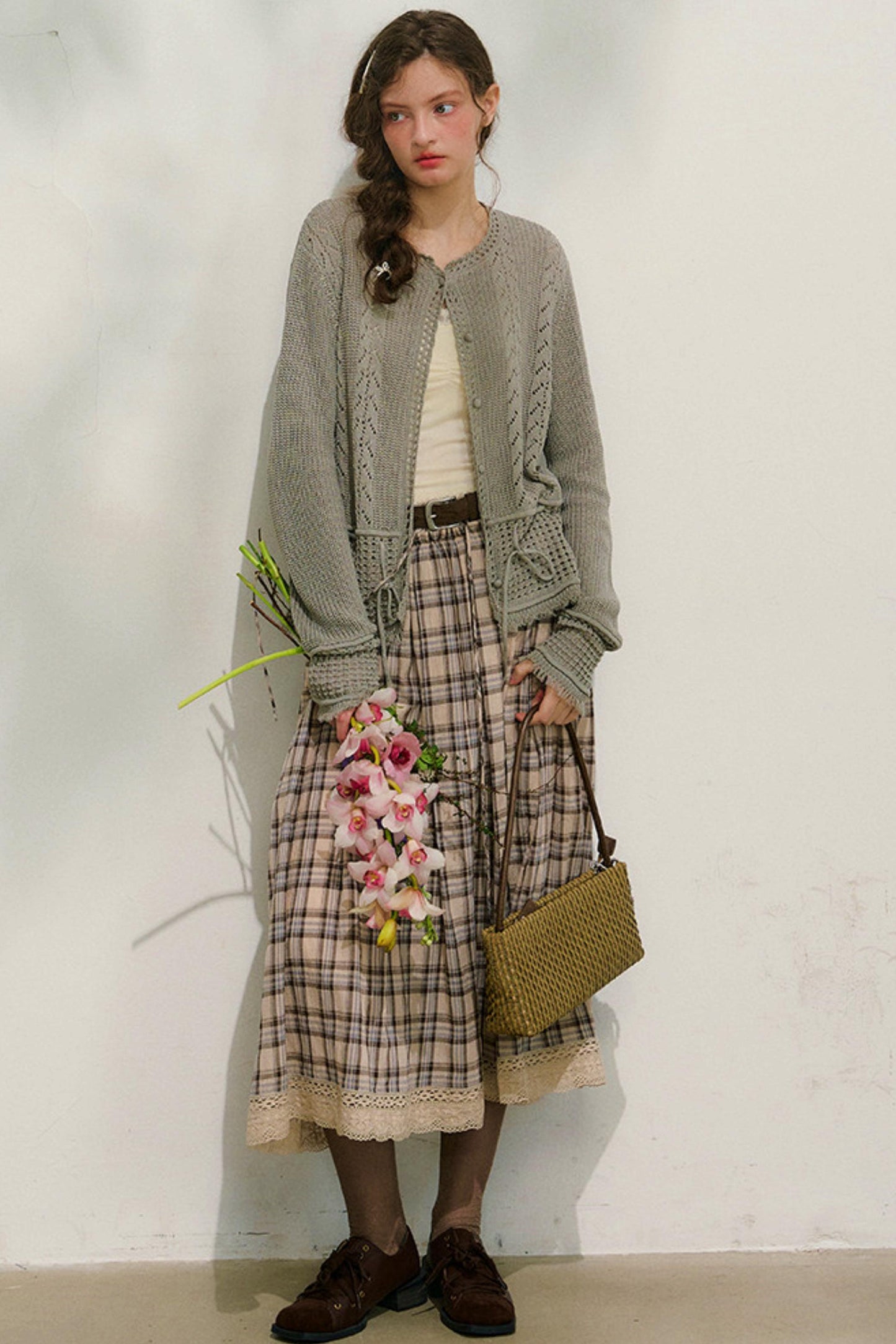 コットンレースチェックスカート