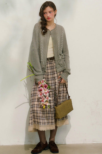 コットンレースチェックスカート