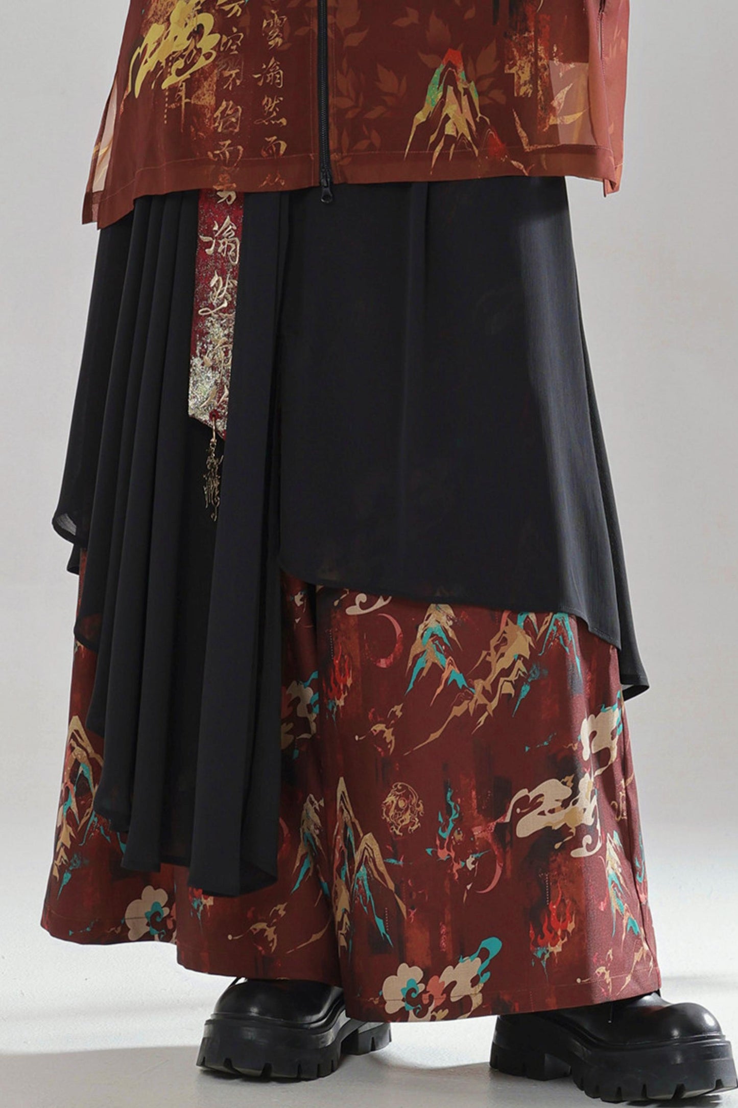Gold Dragon Embroidered Choker Top (with Cups) + Chinese-Style Wide-Leg Pants