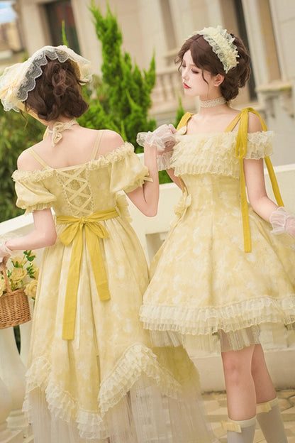 Romantic flower Lolita dress + jumper skirt + cardigan + hair accessories