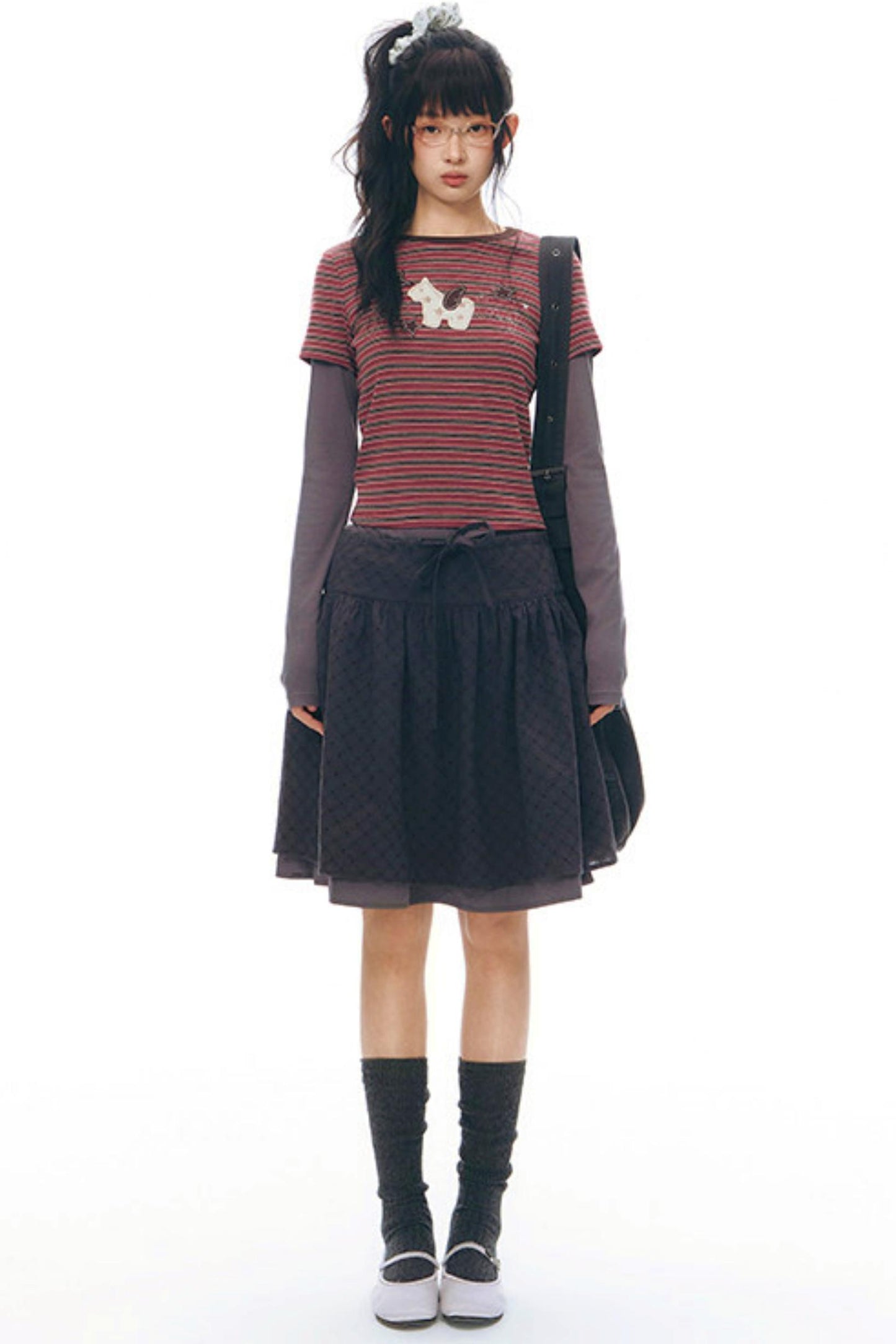 Y2Kボタンレイヤードトップス