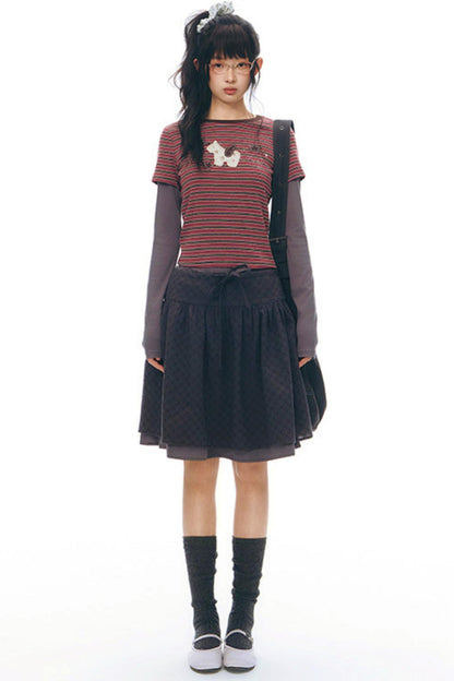 Y2Kボタンレイヤードトップス