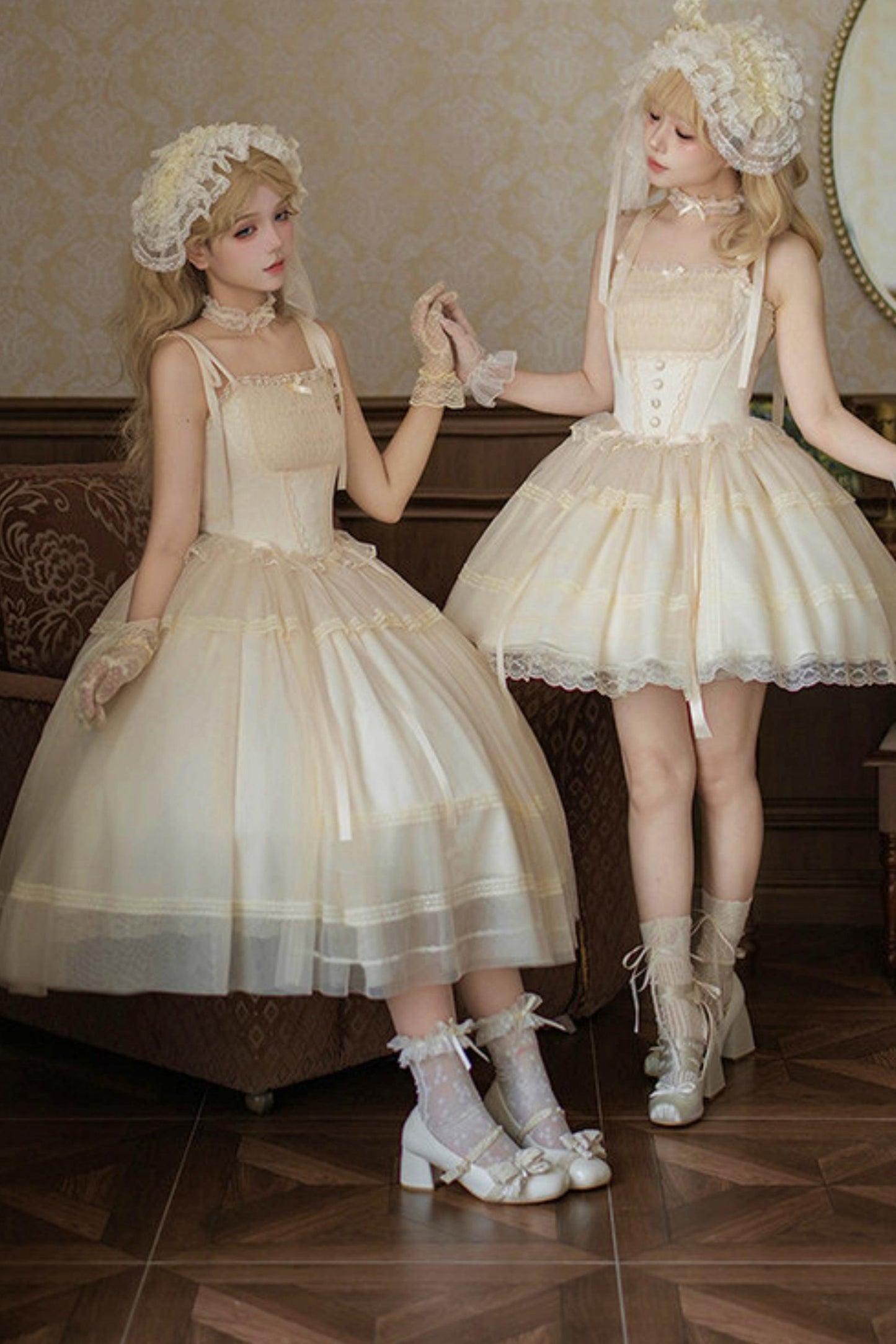 Weißes Korsett-Prinzessin-Lolita-Kleid + Outerwear + Accessoires