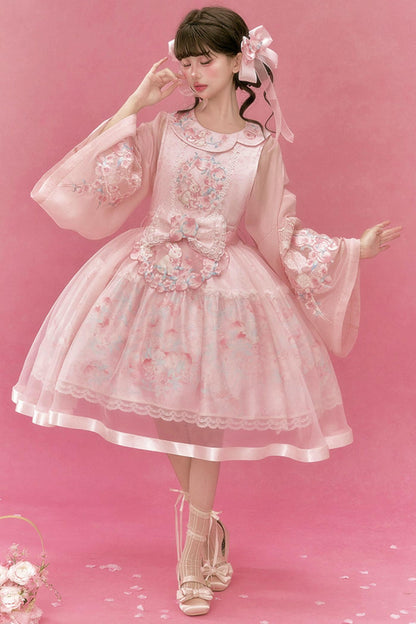 Qipao con conigli e pesche+top+capispalla+accessori
