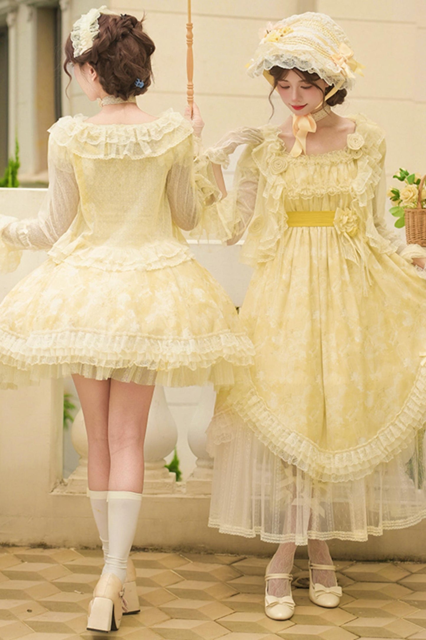 Romantic flower Lolita dress + jumper skirt + cardigan + hair accessories