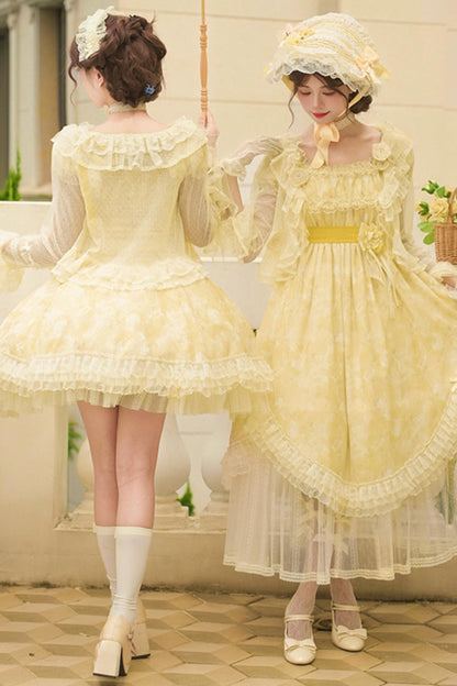 Romantic flower Lolita dress + jumper skirt + cardigan + hair accessories