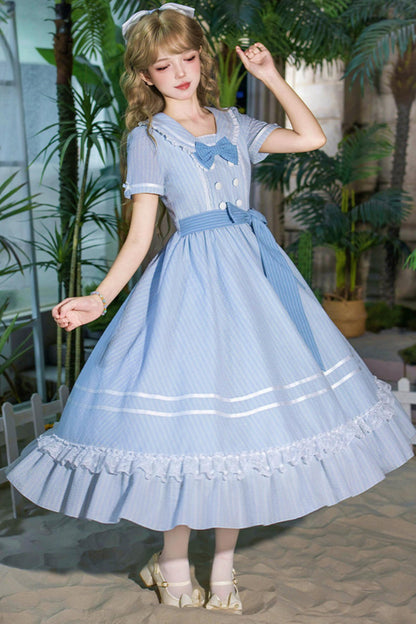 Klassisches maritimes Dienstmädchen-Lolita-Kleid + Accessoires
