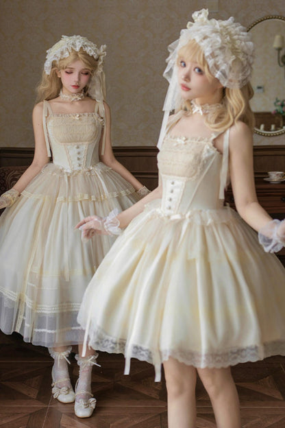 Weißes Korsett-Prinzessin-Lolita-Kleid + Outerwear + Accessoires