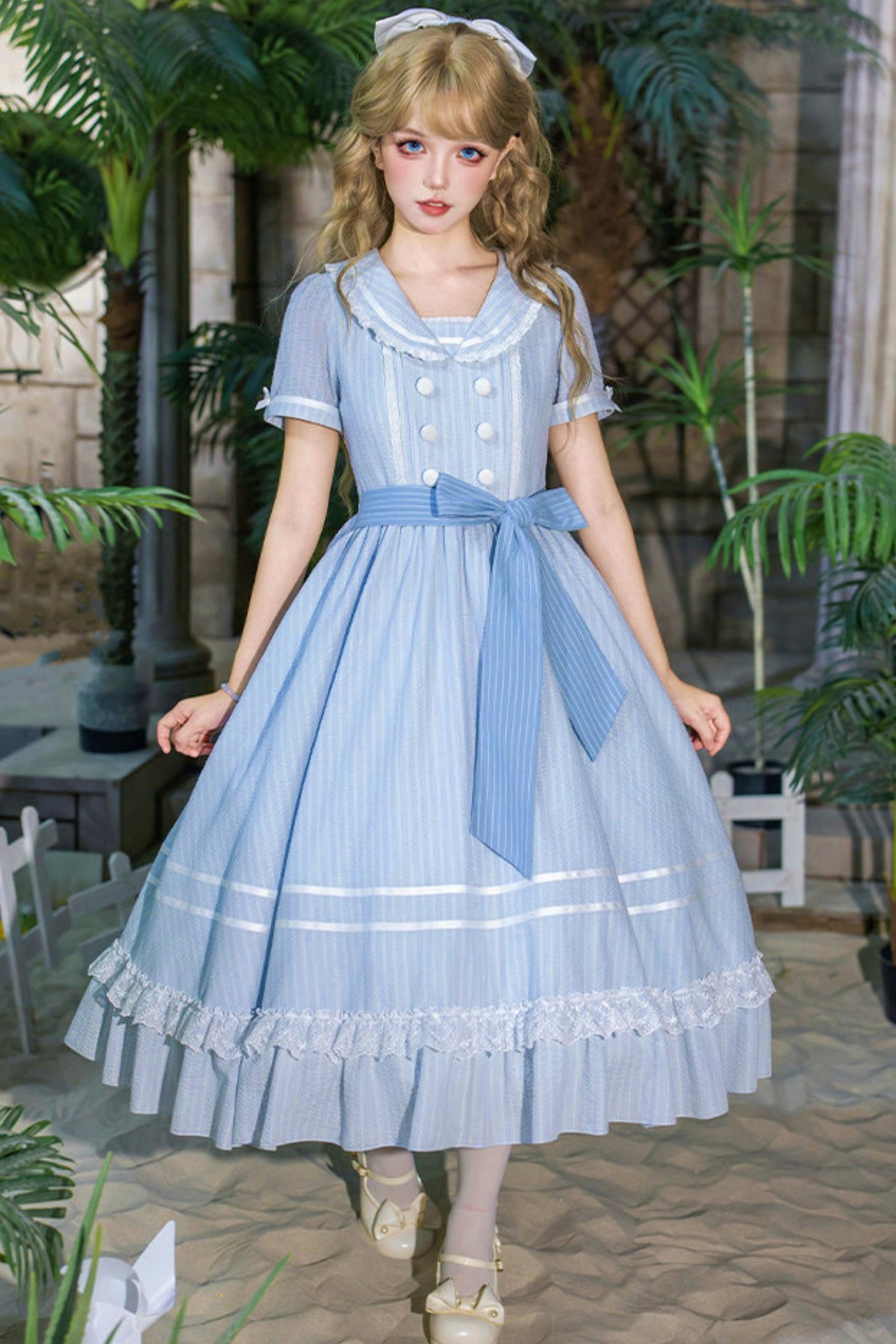 Klassisches maritimes Dienstmädchen-Lolita-Kleid + Accessoires