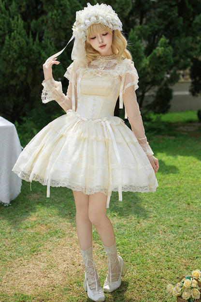 Weißes Korsett-Prinzessin-Lolita-Kleid + Outerwear + Accessoires