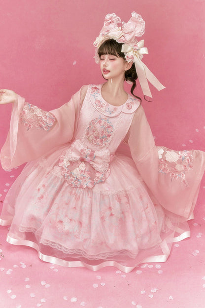 Qipao con conigli e pesche+top+capispalla+accessori