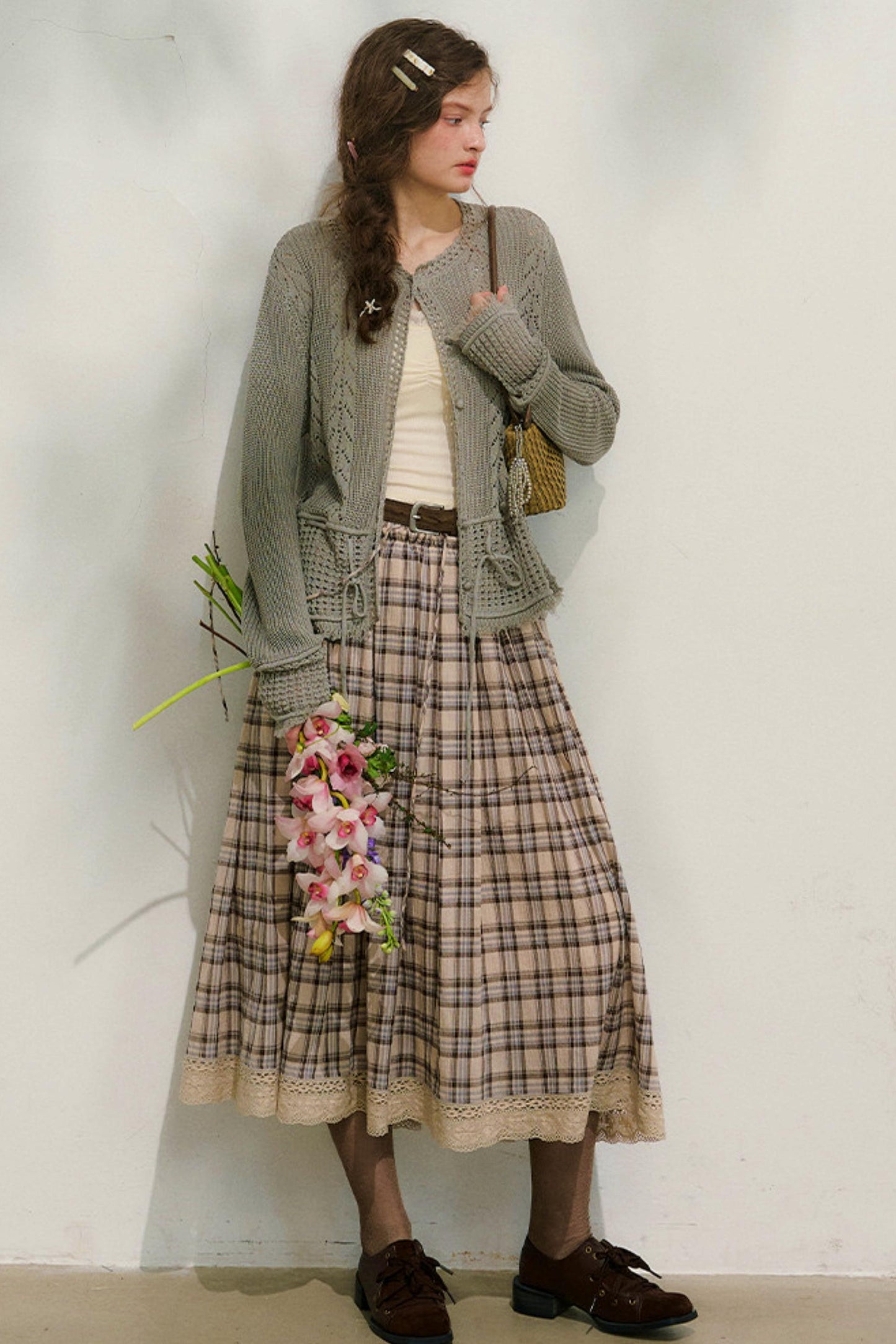 コットンレースチェックスカート