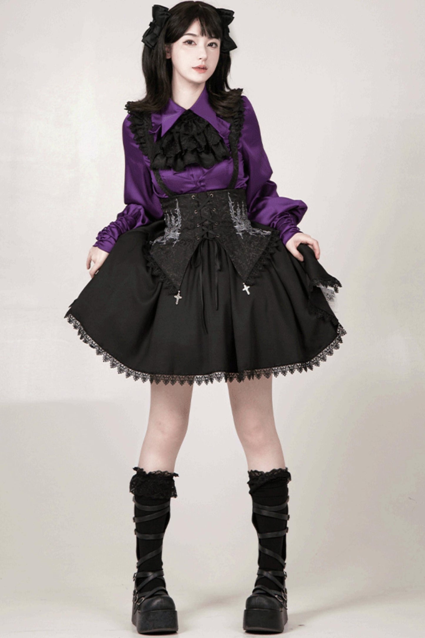 Conjunto de vestido y camisa con sujetador de muelles góticos