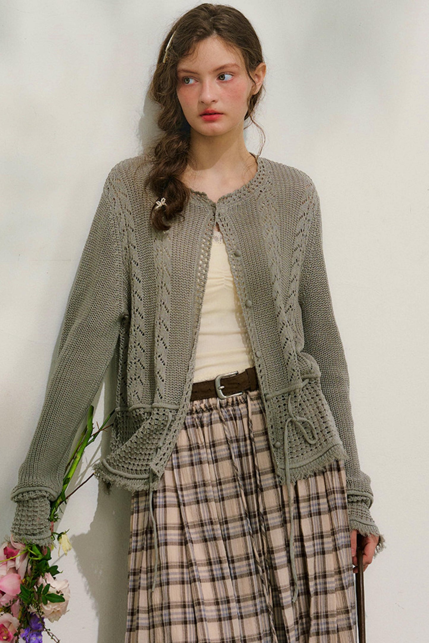 コットンレースチェックスカート