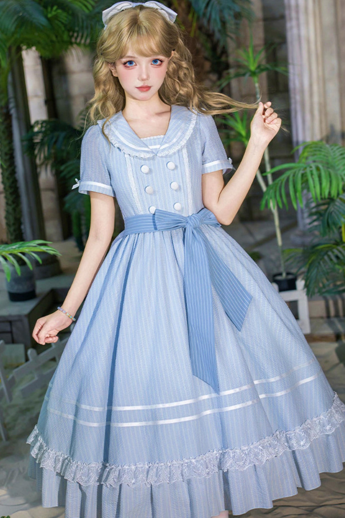 Klassisches maritimes Dienstmädchen-Lolita-Kleid + Accessoires