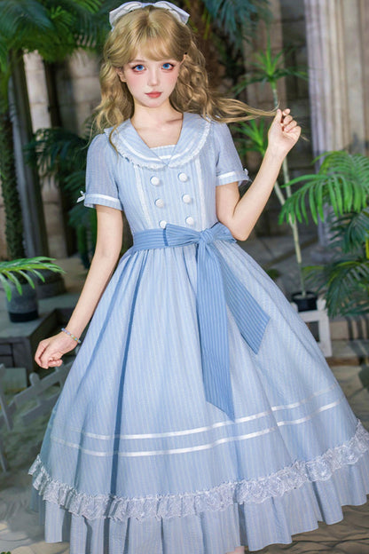 Klassisches maritimes Dienstmädchen-Lolita-Kleid + Accessoires