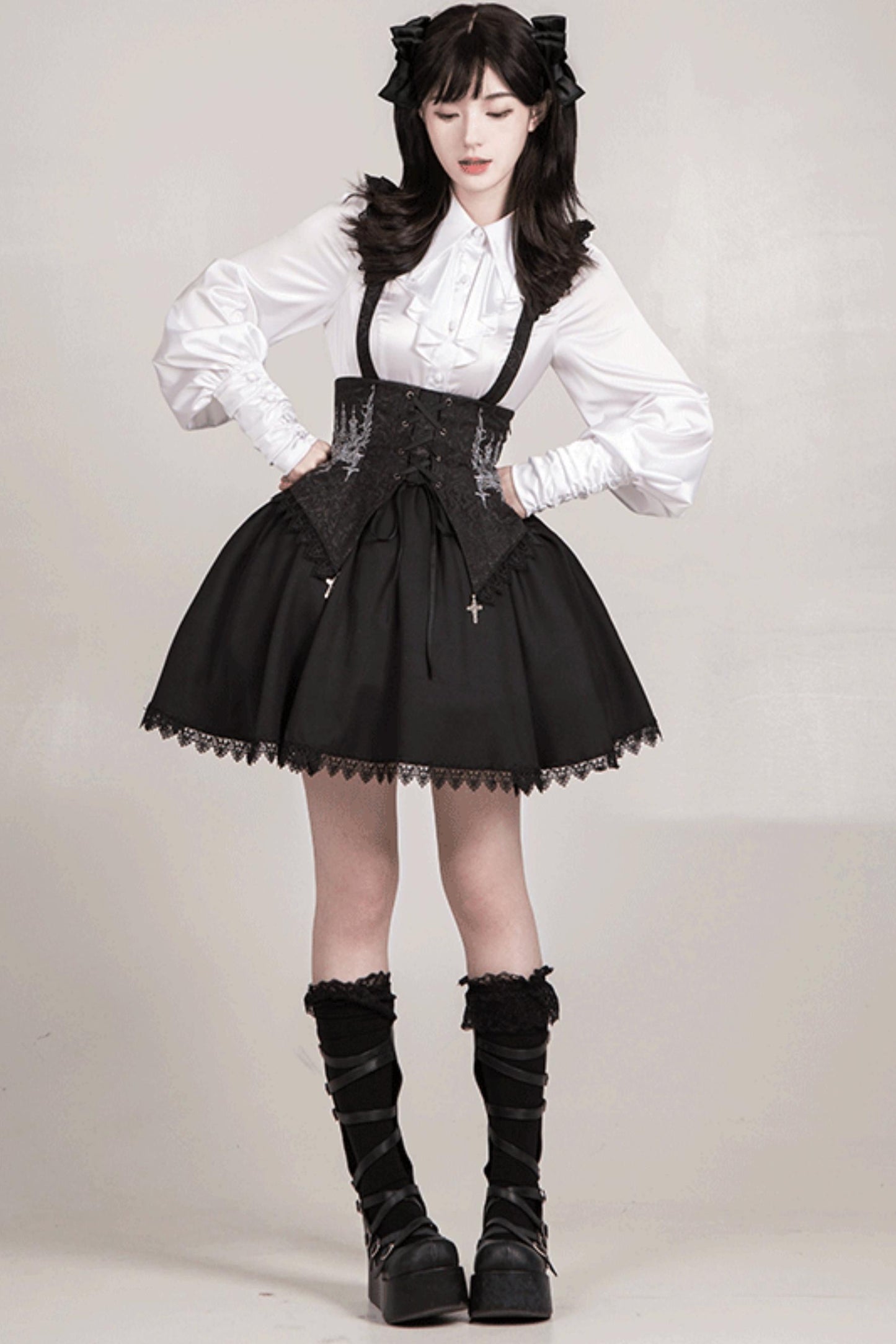 Conjunto de vestido y camisa con sujetador de muelles góticos