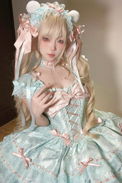 【予約商品】プリンセスリボンレースアップロリータドレス+アクセサリー