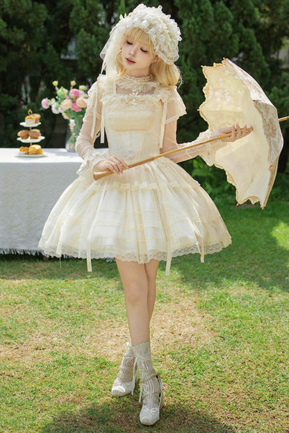 Weißes Korsett-Prinzessin-Lolita-Kleid + Outerwear + Accessoires
