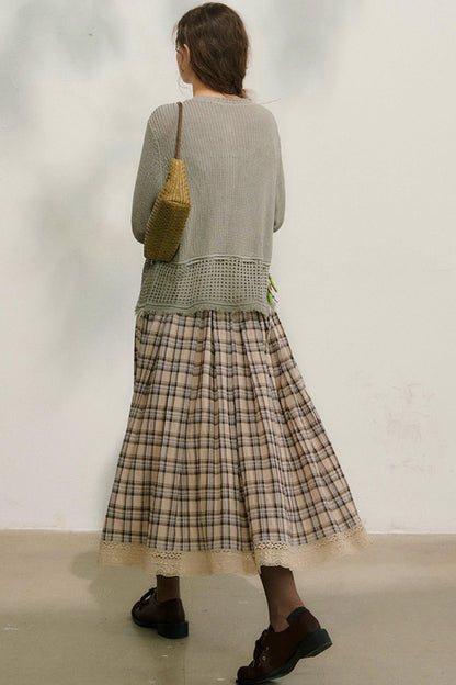 コットンレースチェックスカート