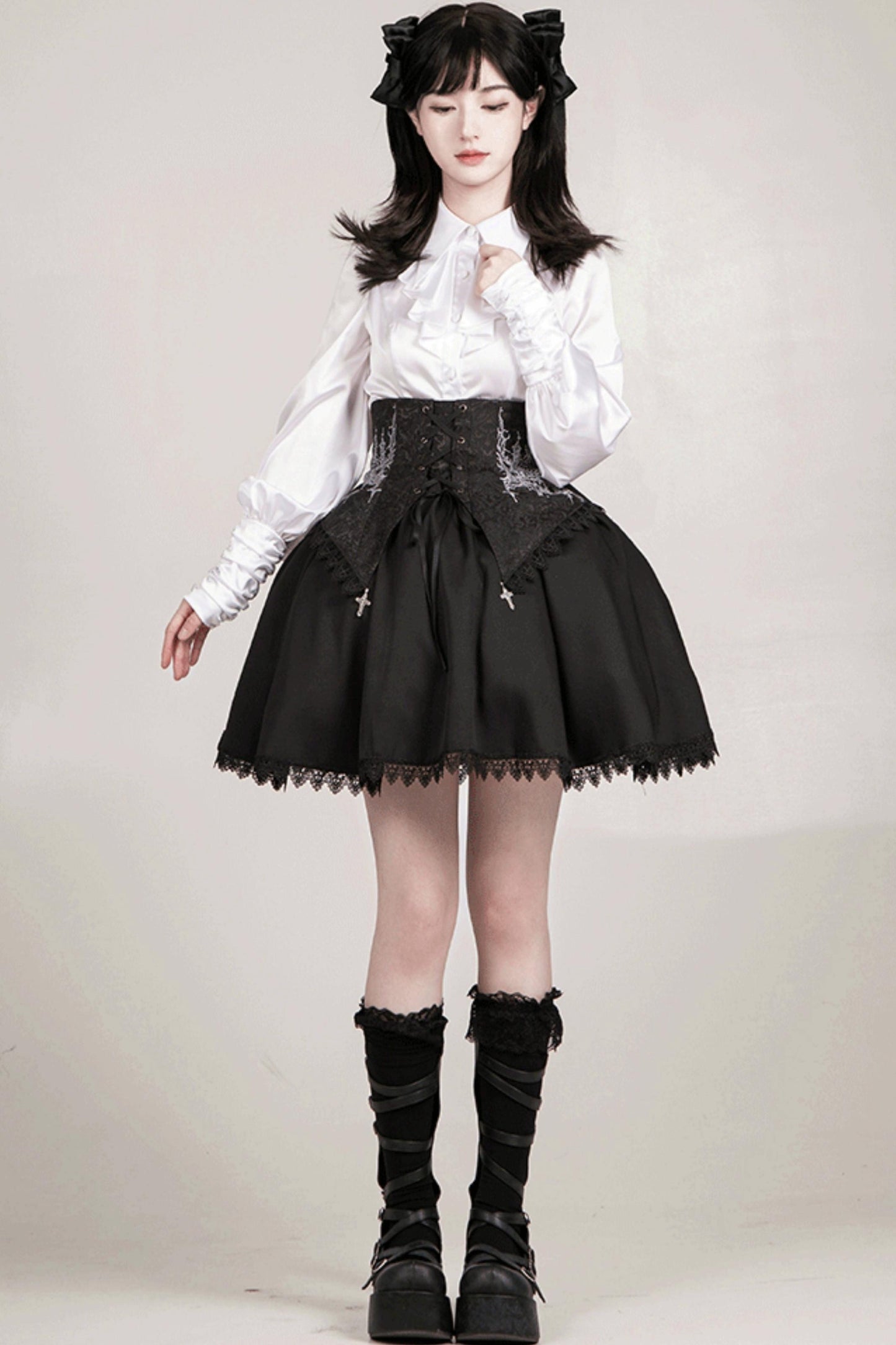 Conjunto de vestido y camisa con sujetador de muelles góticos