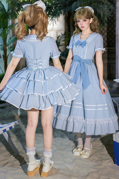 Klassisches maritimes Dienstmädchen-Lolita-Kleid + Accessoires