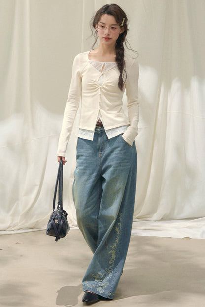 Laser Embossed Vintage Jeans