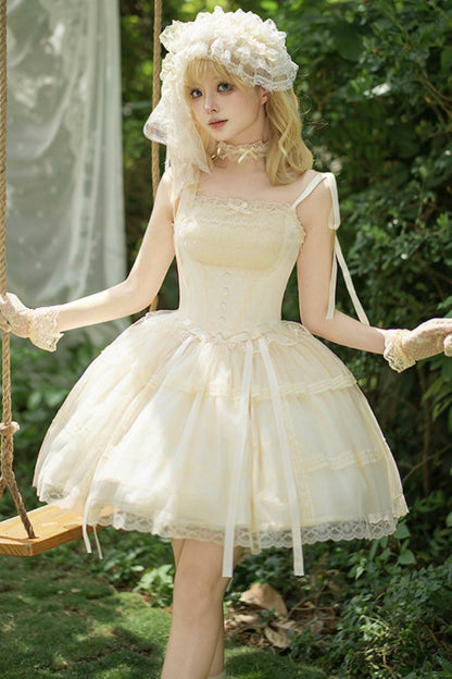 Weißes Korsett-Prinzessin-Lolita-Kleid + Outerwear + Accessoires
