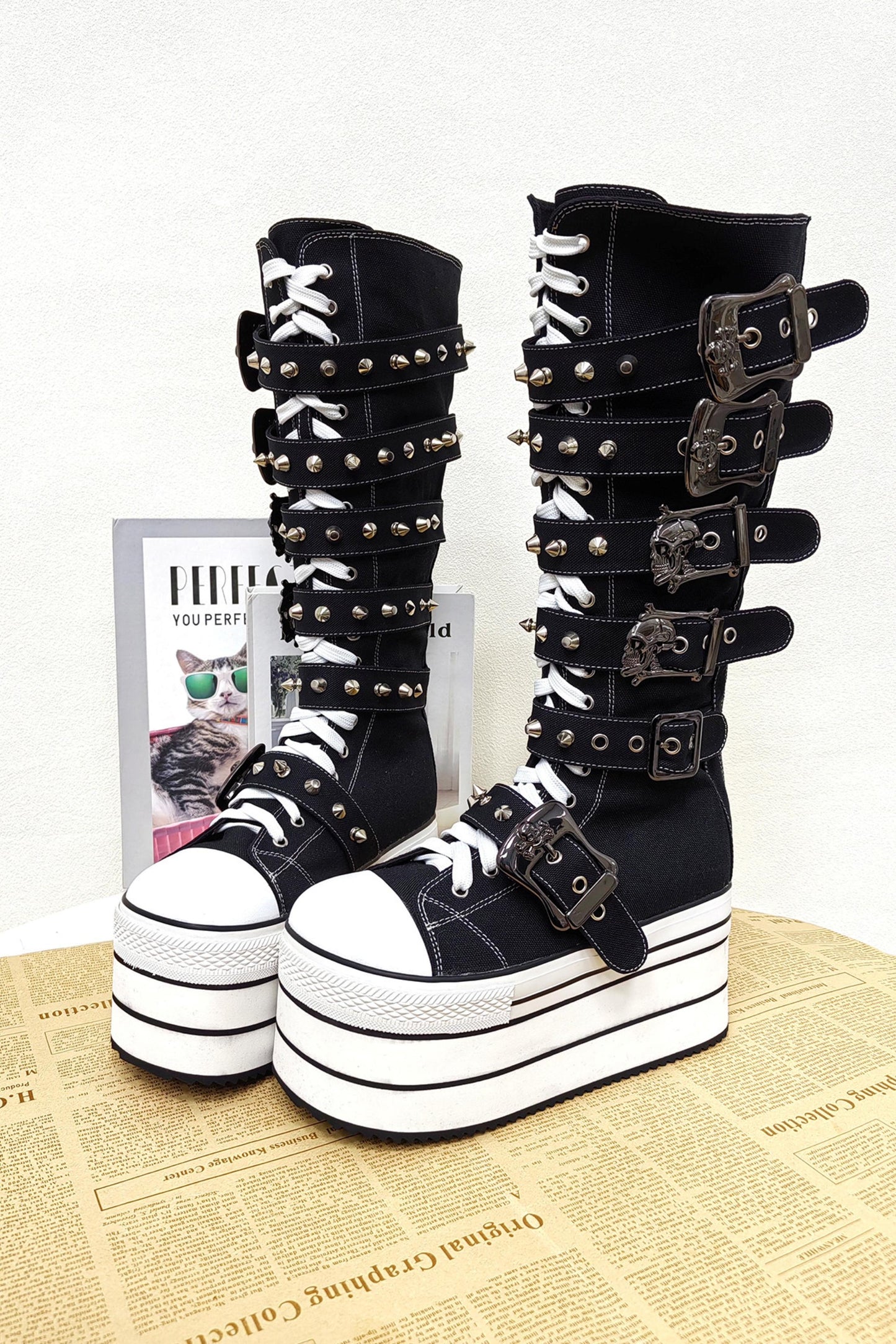 Punk-Canvas-Plateaustiefel
