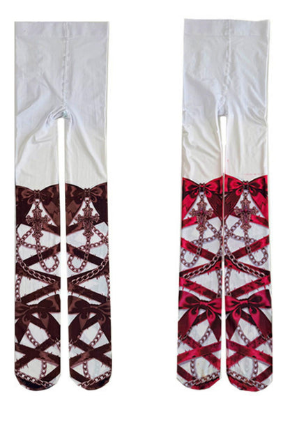 Blood Contract Cross Ribbon Gothic Tights