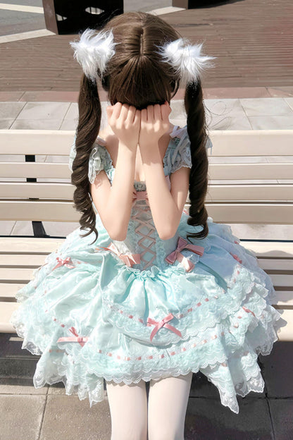 【予約商品】プリンセスリボンレースアップロリータドレス+アクセサリー